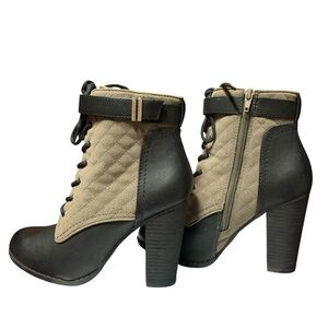 Call It Spring Acirari Black and Olive Grey Ankle Boots with Quilted Design